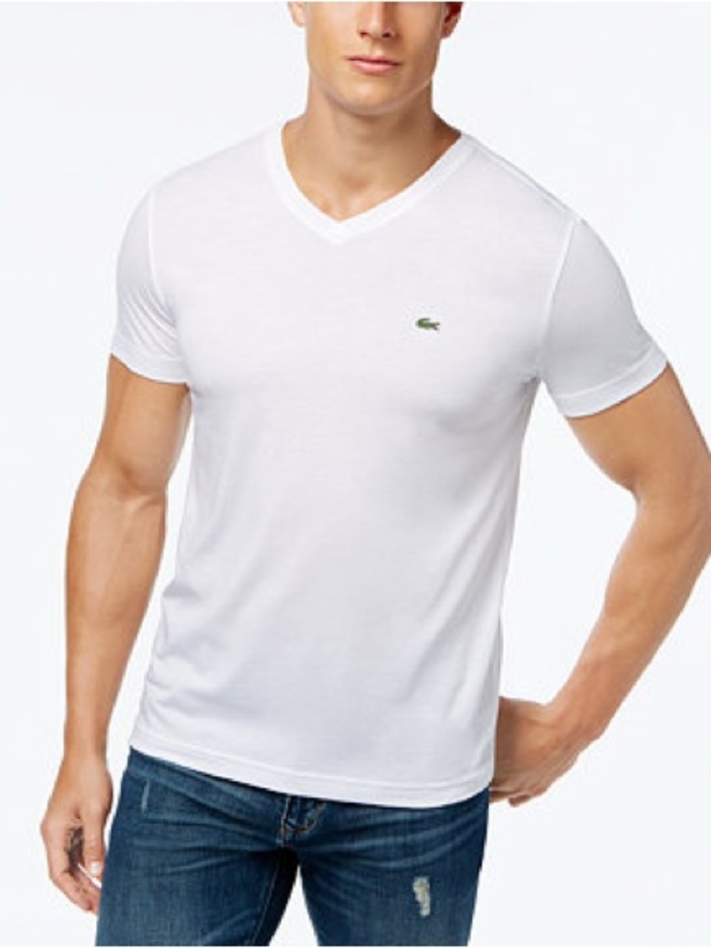 Lacoste Men's White V-Neck Tee